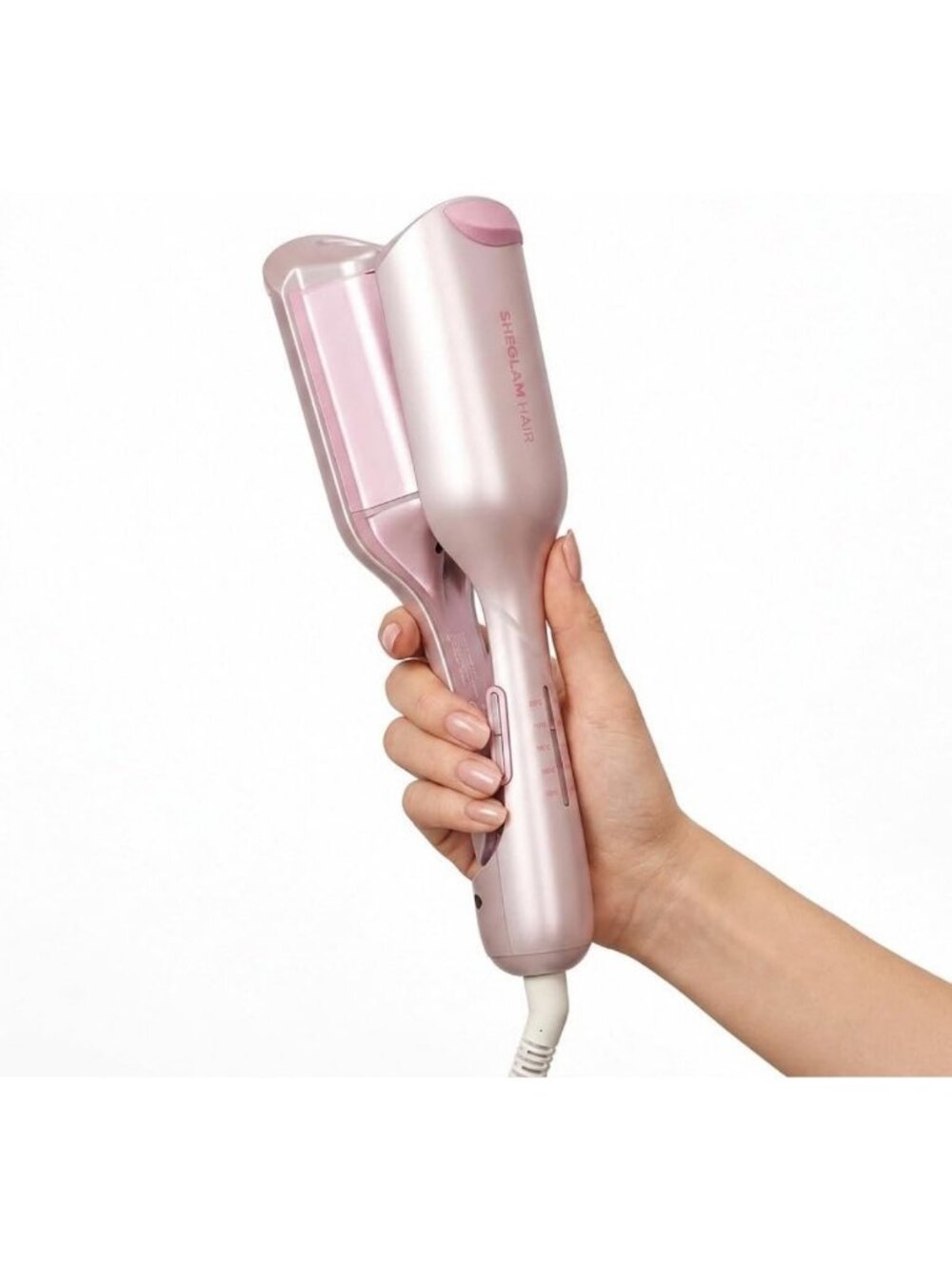 Pink Double Barrel Hair Waver - Mermaid Beach Waves, Adjustable Temps
